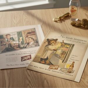 2 Vintage 1946 1947 Schlitz Beer Magazine Ads Original 1940s Bar Man Cave